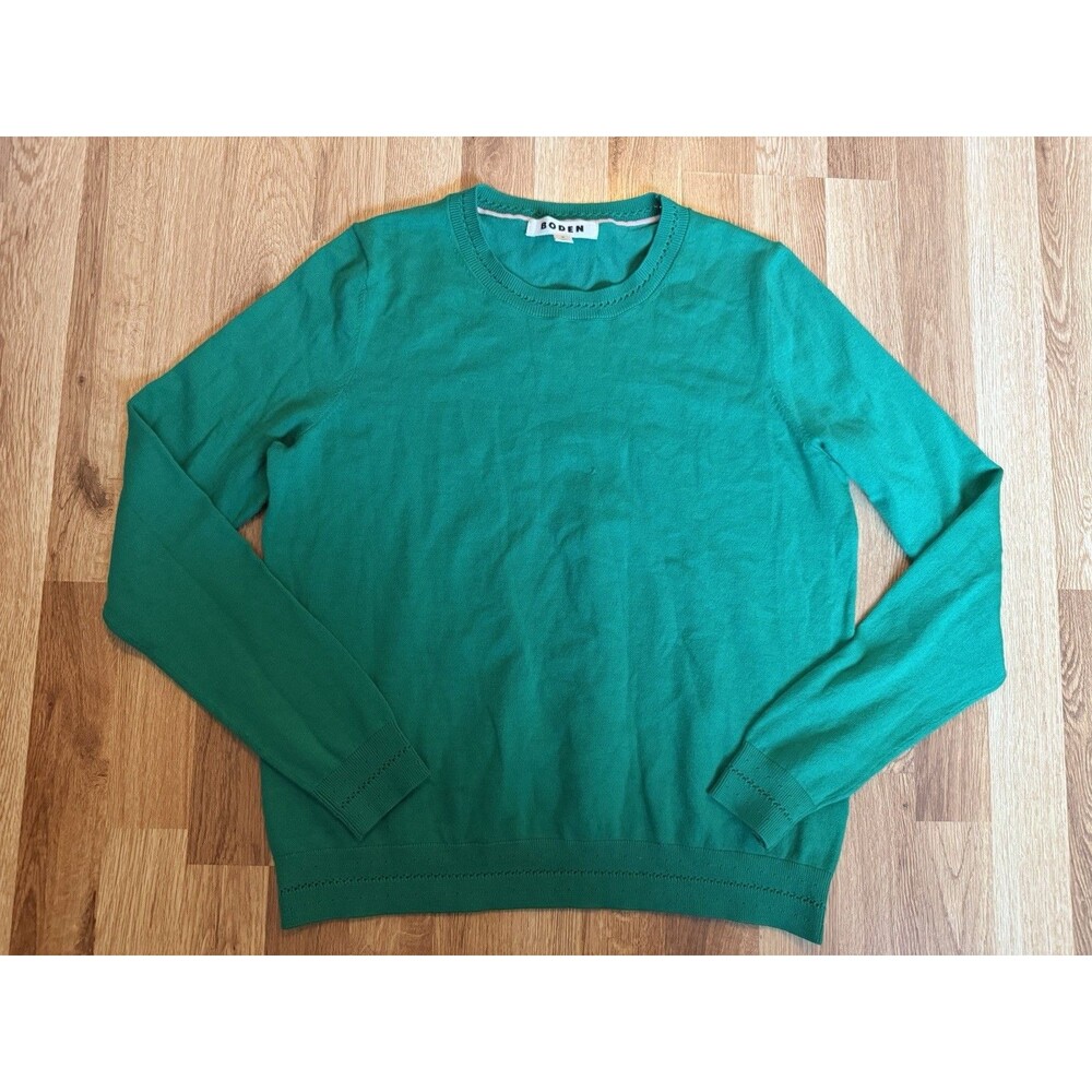 Boden Women’s Sweater Sz M Green Teal Cotton Blend Long Sleeve Crew Neck Preppy